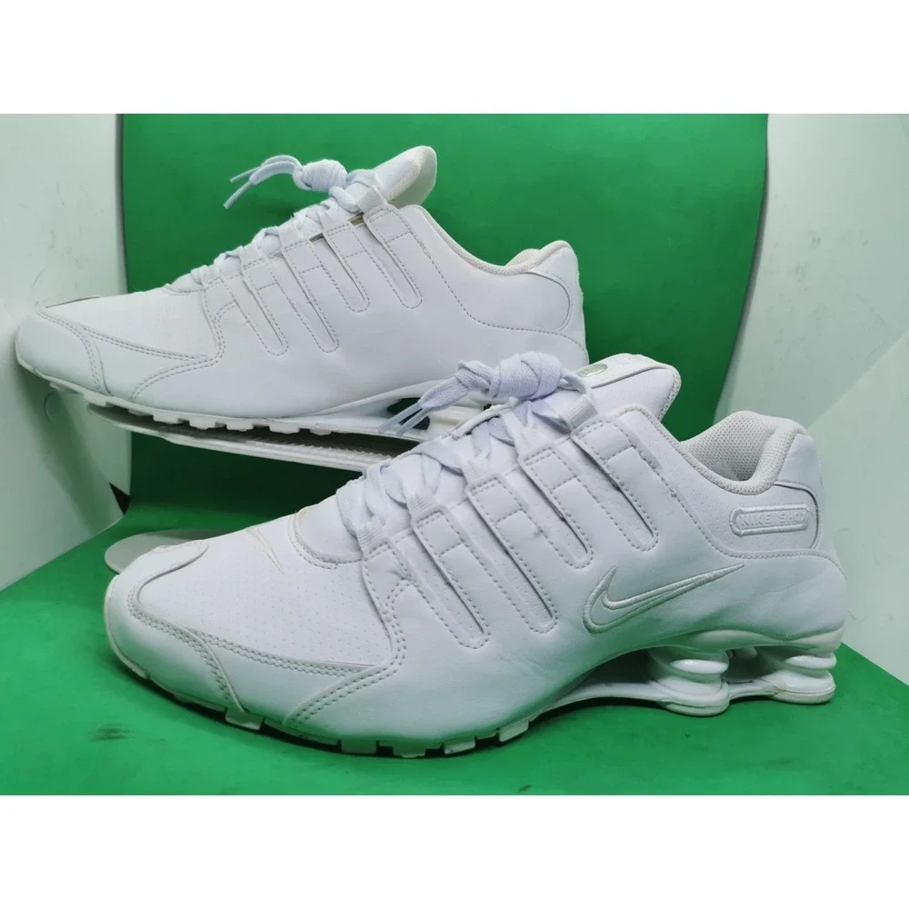 Nike Shox NZ Shoes Mens Sz 10.5 Triple White Leather Athletic Sneaker 378341-128